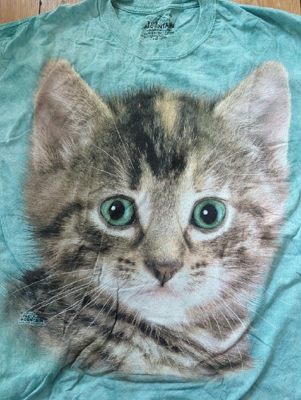 257-The Mountain Teal Tie-dye Kitten Face T-Shirt - Picture 3 of 4